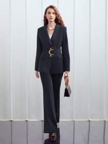 MOTF PREMIUM 粘纖混紡細條紋西裝外套 - 藏蓝色 - 查看 8