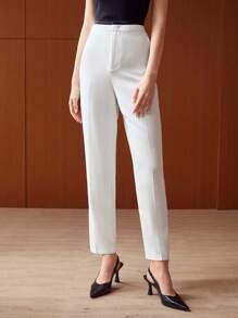 PREMIUM VISCOSE CONTRAST WAIST SUIT PANTS - White - View 5