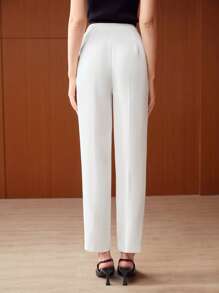 PREMIUM VISCOSE CONTRAST WAIST SUIT PANTS - White - View 6