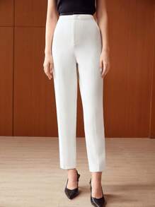 PREMIUM VISCOSE CONTRAST WAIST SUIT PANTS - White - View 8