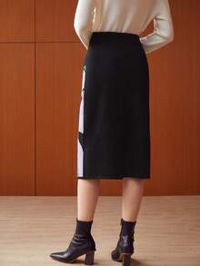 MOTF PREMIUM WOOL-BLEND FLORAL KNIT SKIRT - Multicolor - View 3