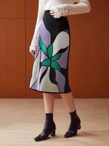 MOTF PREMIUM WOOL-BLEND FLORAL KNIT SKIRT - Multicolor - View 4