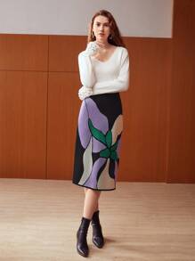 MOTF PREMIUM WOOL-BLEND FLORAL KNIT SKIRT - Multicolor - View 5