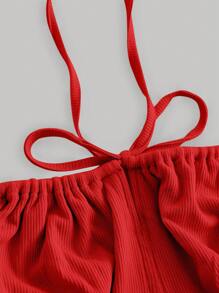 SHEIN MOD Plus Tie Front Ruched Bust Tie Shoulder Cami Dress,Birthday Dresses For Women,Corset Dress For Women - Red - View 3