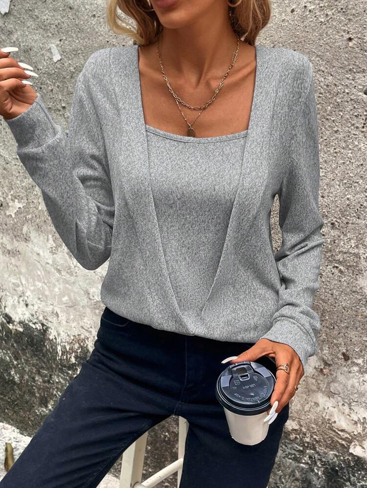 Sudadera de cuello cuadrado sólido, blusas de manga larga para graduación, atuendos de regreso a la escuela, graduación, atuendos de maestras para mujeres, regreso a la escuela en otoño/invierno