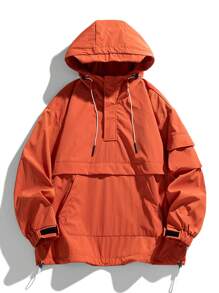 Hombres Cazadora con bolsillo de canguro bajo con cordón con capucha - Rojo - Ver 1