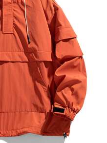 Hombres Cazadora con bolsillo de canguro bajo con cordón con capucha - Rojo - Ver 4