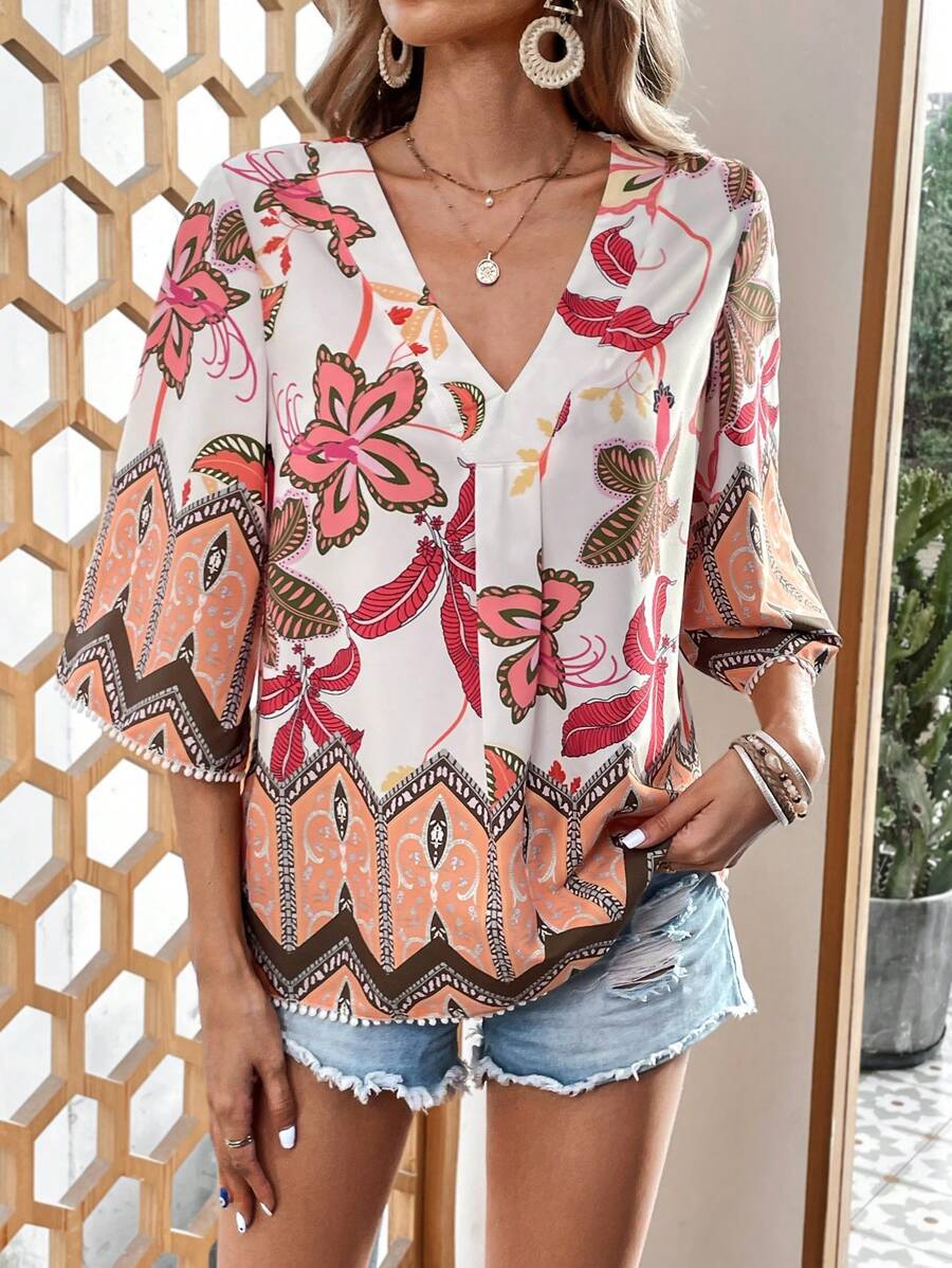 Breezaya Blouse Imprimé Floral Col En V - Jaune citron - Voir 1