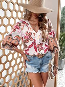 Breezaya Blouse Imprimé Floral Col En V - Jaune citron - Voir 5