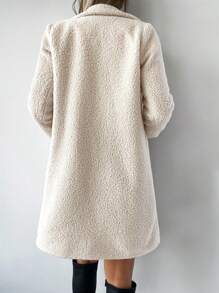 RueChic Abrigo teddy de cuello con solapa con bolsillos oblicuos - Beis - Ver 2