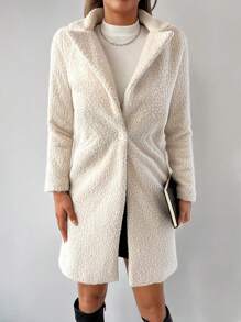 RueChic Abrigo teddy de cuello con solapa con bolsillos oblicuos - Beis - Ver 3