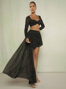 SHEIN BAE Long lanh Chi tiết draped Váy - màu đen - Xem 3