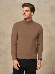 Manfinity VCAY Men Solid Turtleneck Jumper - Camel - View 3
