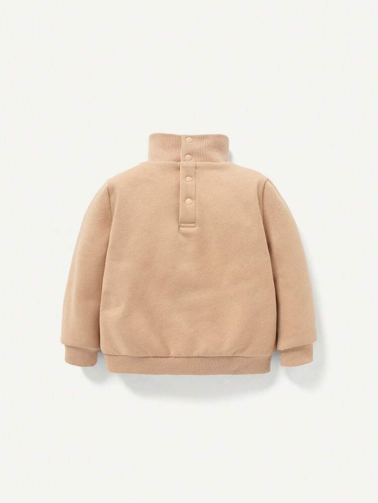 Baby Girl Mock Neck Patch Detail Thermal Lined Sweatshirt