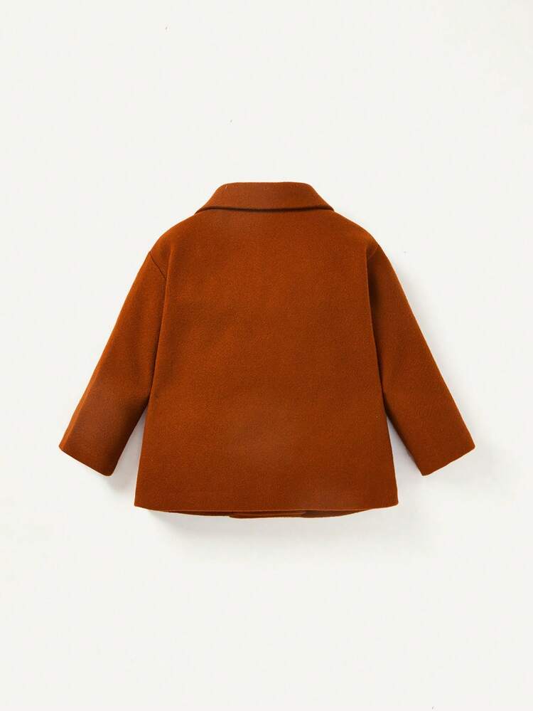 Baby Boys' Solid Color Thick Woolen Coat With Turn-down Collar