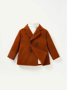 Cozy Pixies Baby Boys' Solid Color Thick Woolen Coat With Turn-down Collar - Rust Brown - View 3