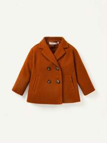 Cozy Pixies Baby Boys' Solid Color Thick Woolen Coat With Turn-down Collar - Rust Brown - View 5
