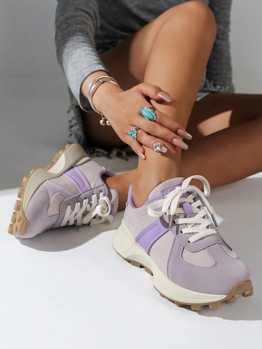 de mujeres Zapatillas deportivas chunky con grueso suela , casual Zapatos de atletismo , de moda de color combinado transpirable Zapatos deportivos - Morado - Ver 1