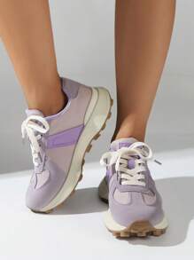 de mujeres Zapatillas deportivas chunky con grueso suela , casual Zapatos de atletismo , de moda de color combinado transpirable Zapatos deportivos - Morado - Ver 2