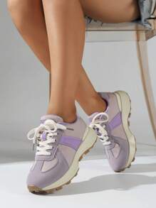 de mujeres Zapatillas deportivas chunky con grueso suela , casual Zapatos de atletismo , de moda de color combinado transpirable Zapatos deportivos - Morado - Ver 3