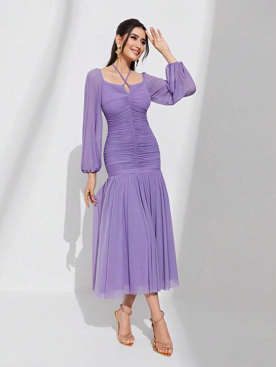 Modelyn Robe À Nœud À Ruché À Volants - Lilas - Voir 1