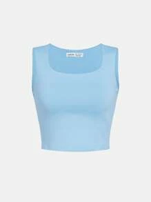 SHEIN Teen Girl Solid Tank Top - Baby Blue - View 1