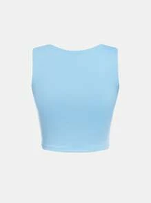 SHEIN Teen Girl Solid Tank Top - Baby Blue - View 2
