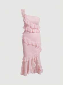 SHEIN MOD 1入組單肩荷葉邊荷葉邊洋裝