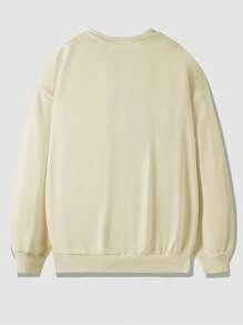 ROMWE MEN Street Life Nam Cây xương rồng & Đồ họa khẩu hiệu Thả vai Áo nỉ - Màu be - Xem 2