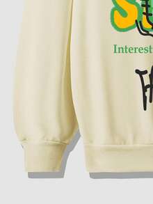 ROMWE MEN Street Life Nam Cây xương rồng & Đồ họa khẩu hiệu Thả vai Áo nỉ - Màu be - Xem 4