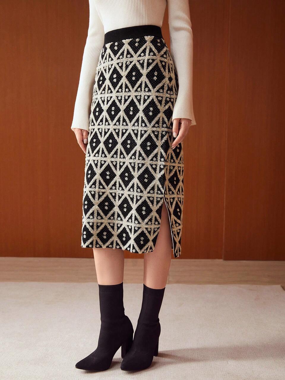 MOTF WOOL-BLEND GEO KNIT SKIRT
