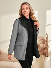 EMERY ROSE Thả vai Chi tiết về Flap áo có mũ Áo khoác - Xám - Xem 3