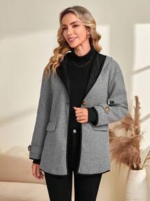 EMERY ROSE Thả vai Chi tiết về Flap áo có mũ Áo khoác - Xám - Xem 4