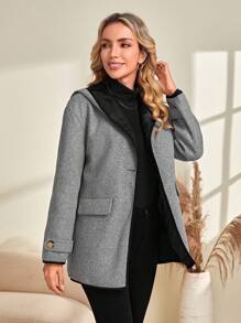 EMERY ROSE Thả vai Chi tiết về Flap áo có mũ Áo khoác - Xám - Xem 5