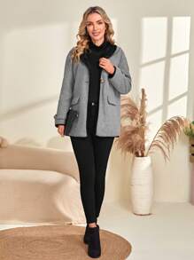 EMERY ROSE Thả vai Chi tiết về Flap áo có mũ Áo khoác - Xám - Xem 6