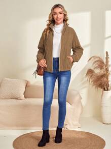 EMERY ROSE Zip Up Drop Shoulder Padded Coat