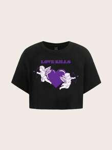 VERTIGO222 Áo thun nữ Con số Tim Giải trí - màu đen - Xem 1