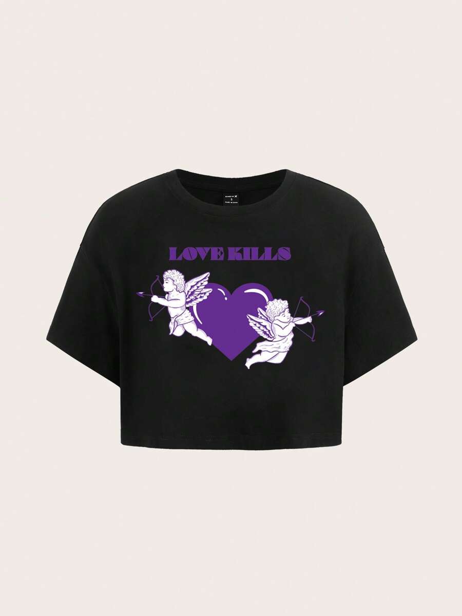 VERTIGO222 Áo thun nữ Con số Tim Giải trí - màu đen - Xem 1