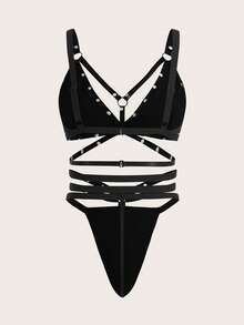 ROMWE Goth Chi tiết đáng kinh ngạc Harness Bộ đồ lót - màu đen - Xem 2