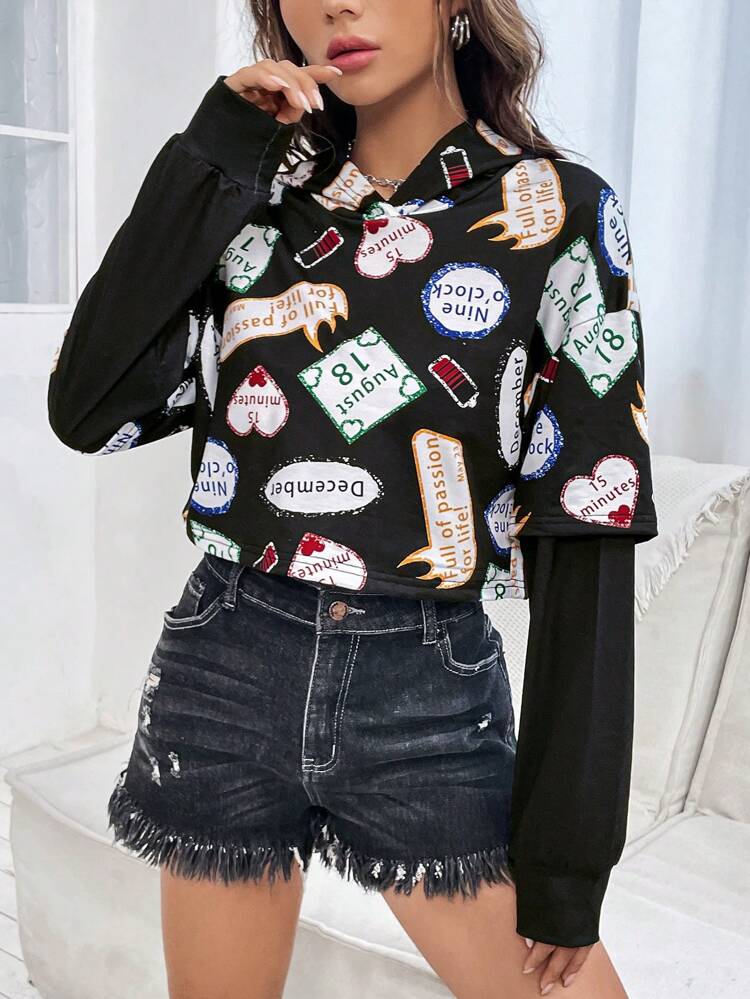 Letter Graphic 2 In 1 Hoodie Pullover Fall Sweatshirt