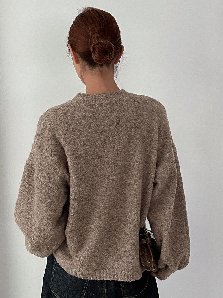 Drop Shoulder Button Front Cardigan,Long Sleeve Tops