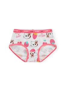 Young Girl 4pcs Cartoon Graphic Contrast Binding Brief