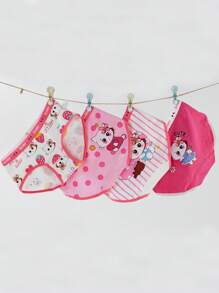 Young Girl 4pcs Cartoon Graphic Contrast Binding Brief