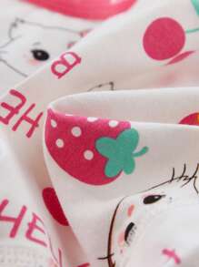 Young Girl 4pcs Cartoon Graphic Contrast Binding Brief