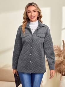 EMERY ROSE Flap Detail Drop Shoulder Coat - Grey - View 1