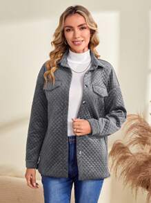 EMERY ROSE Flap Detail Drop Shoulder Coat - Grey - View 3