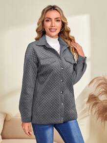 EMERY ROSE Flap Detail Drop Shoulder Coat - Grey - View 4