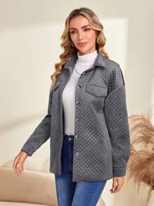 EMERY ROSE Flap Detail Drop Shoulder Coat - Grey - View 5