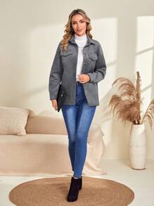 EMERY ROSE Flap Detail Drop Shoulder Coat - Grey - View 6