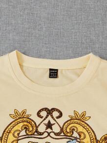 SHEIN EZwear Sudadera con estampado floral con slogan de hombros caídos